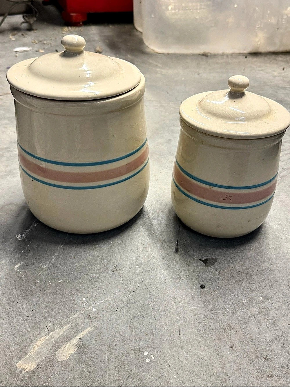 McCoy Vintage McCoy Pink & Blue Stripe Canister Vintage Pink & Blue Stripe